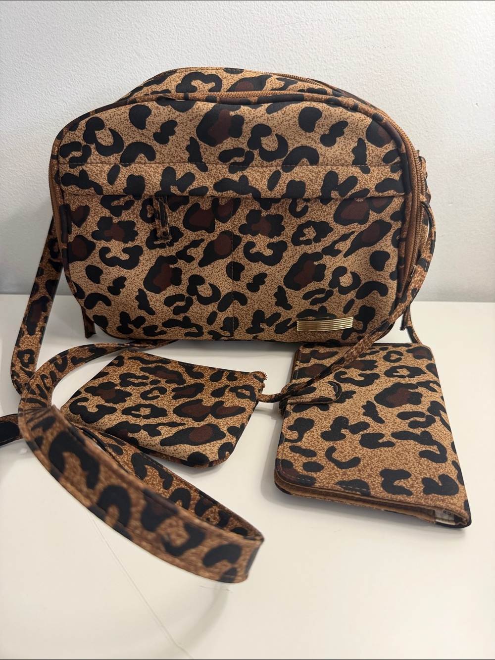 Leopard Print Crossbody Bag Set in Brown β Includes Wallet & Card Holder